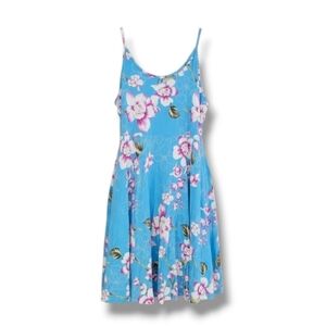 Jouica Women’s Blue Floral Spaghetti Strap Swing Dress 2X